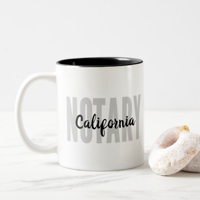 California Notary Public Faded Black Big Font  Two-Tone Coffee Mug (With Donut)
