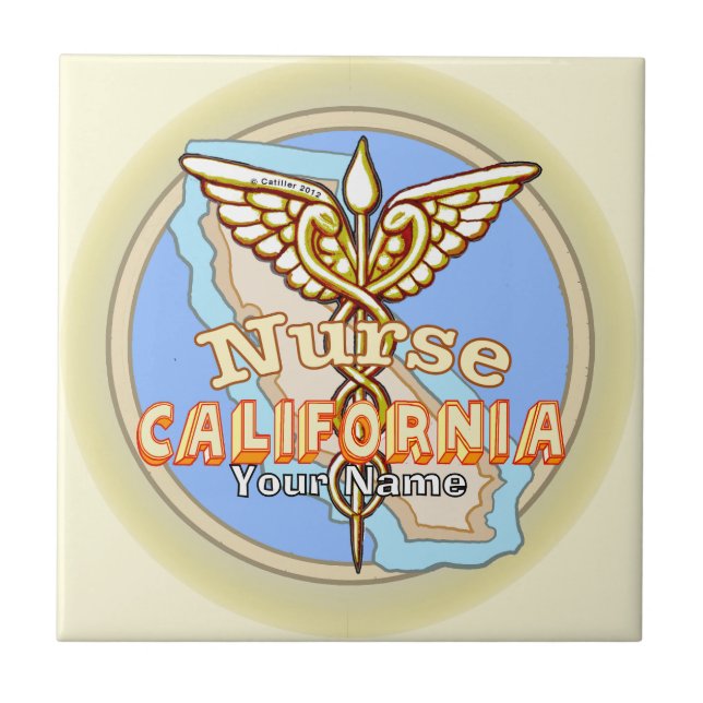 California Nurse Caduceus  Ceramic Tile (Front)