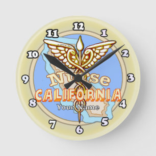 California Nurse Caduceus Round Clock