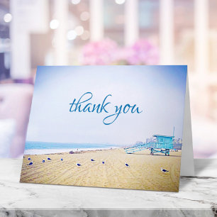 California ocean beach landscape modern script thank you card