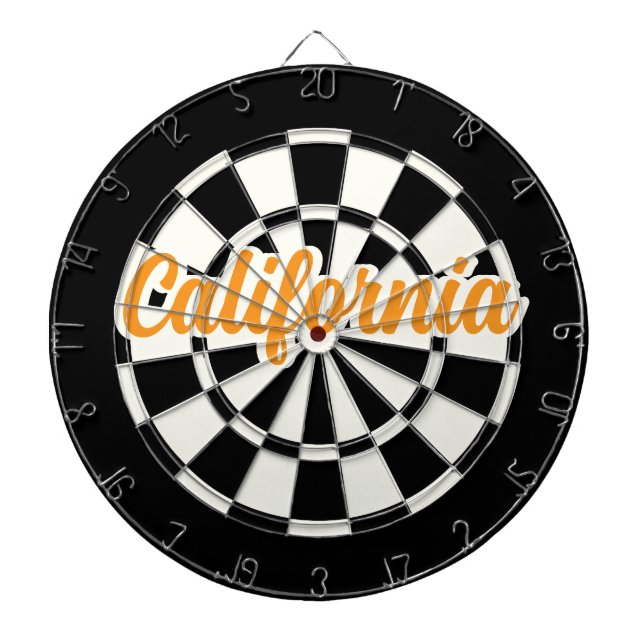 California Orange text Black and White Retro Dartboard (Front)