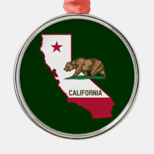 California Outline and Flag  Metal Ornament