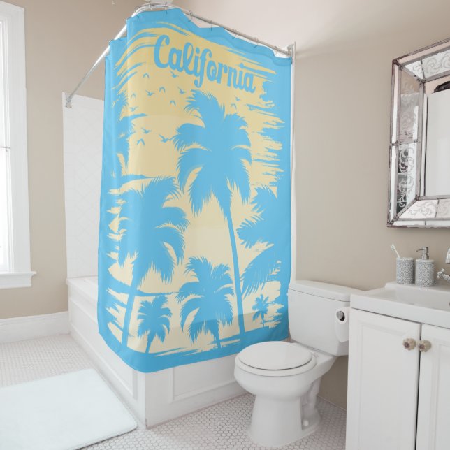 California Palm Tree Shower Curtain (In Situ)