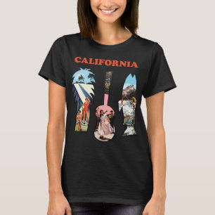 California Palms and Surf Retro Blue Travel T-Shirt