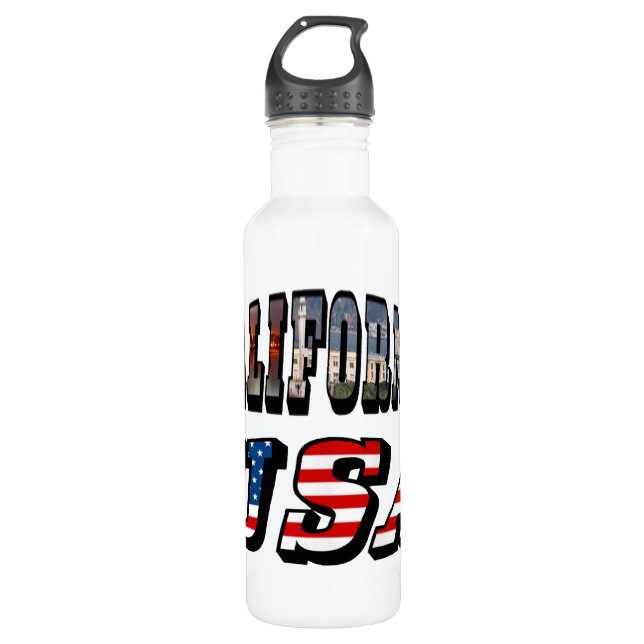 California Picture and USA Flag Text 710 Ml Water Bottle (Front)