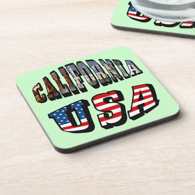 California Picture and USA Flag Text Coaster (Left Side)