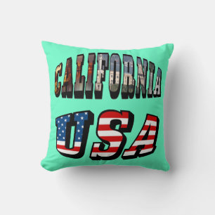 California Picture and USA Flag Text Cushion
