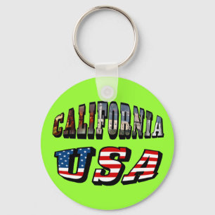 California Picture and USA Flag Text Key Ring
