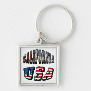 California Picture and USA Flag Text Key Ring