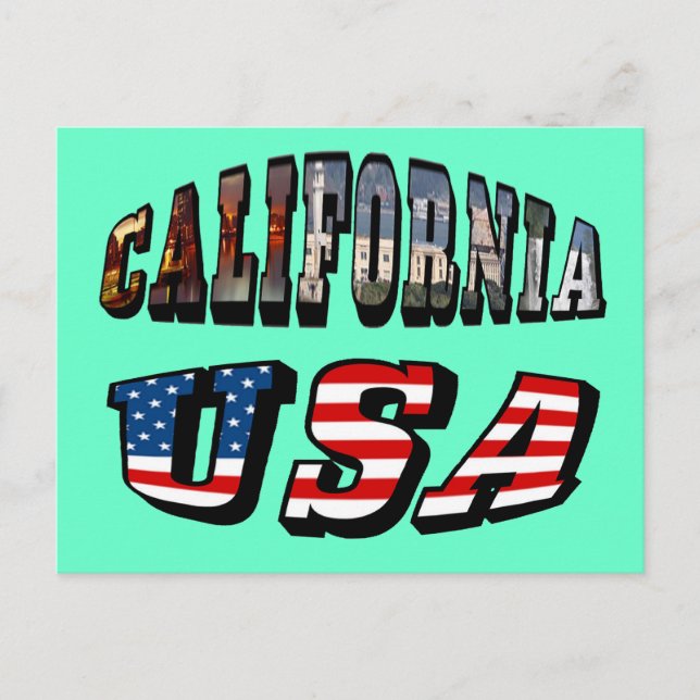 California Picture and USA Flag Text Postcard (Front)
