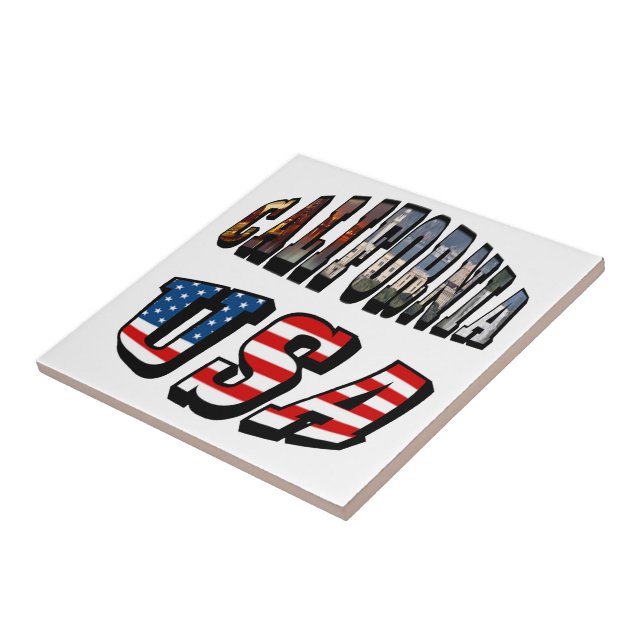 California Picture and USA Flag Text Tile (Side)