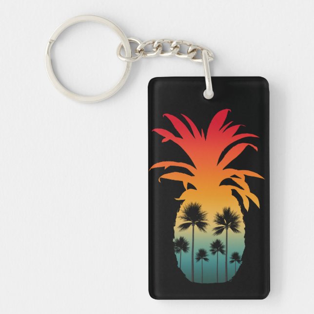CALIFORNIA PINEAPPLE SUNSET PALM TREES KEY RING (Front)