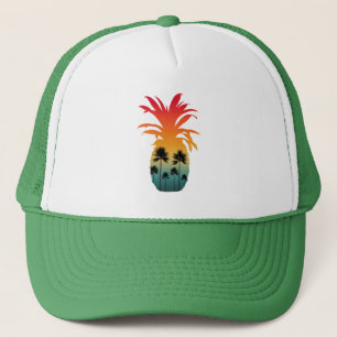 CALIFORNIA PINEAPPLE SUNSET PALM TREES TRUCKER HAT