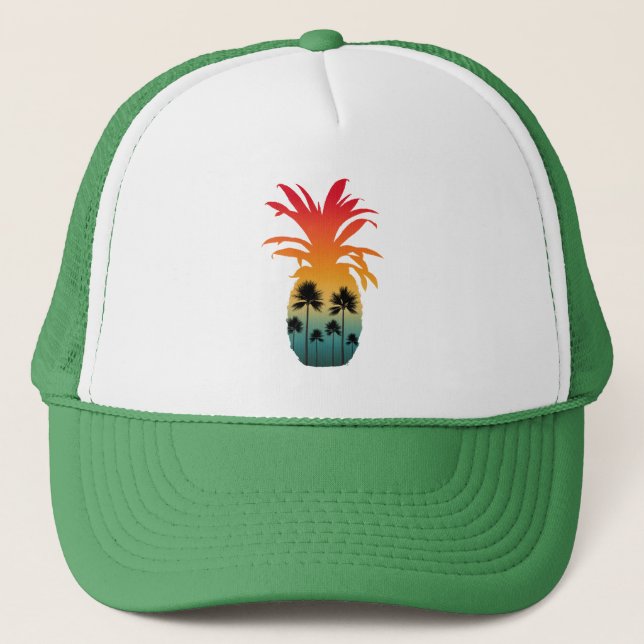 CALIFORNIA PINEAPPLE SUNSET PALM TREES  TRUCKER HAT (Front)