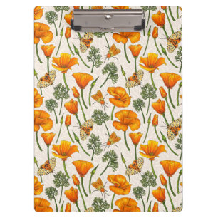 California poppies and moths on off white 2 clipboard