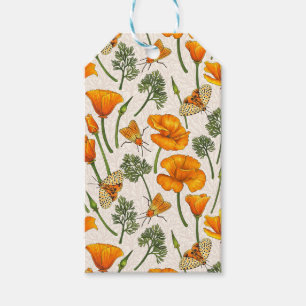 California poppies and moths on off white 2 gift tags