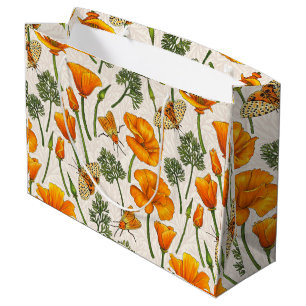 California poppies and moths on off white 2 large gift bag