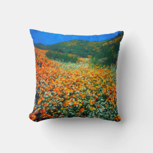 California Poppies and Popcorn wildflowers Cushion