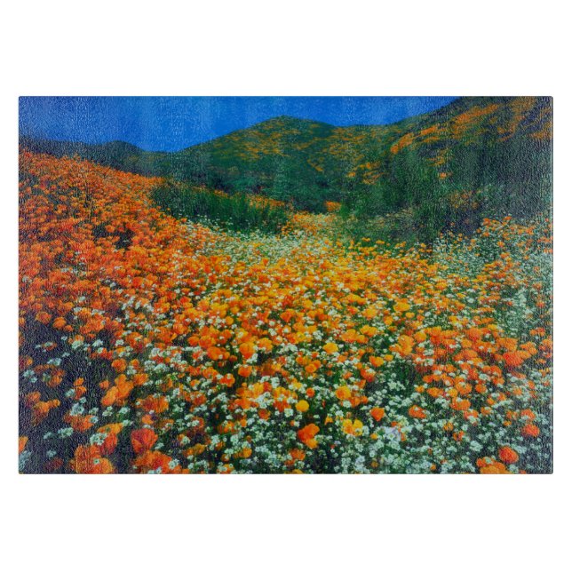 California Poppies and Popcorn wildflowers Cutting Board (Front)
