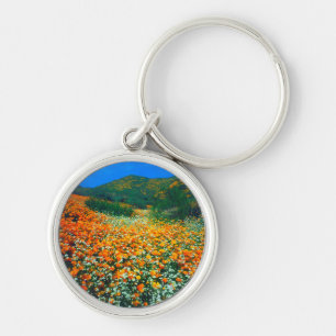 California Poppies and Popcorn wildflowers Key Ring