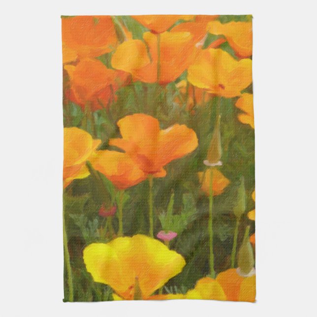 California Poppies Art Tea Towel (Vertical)
