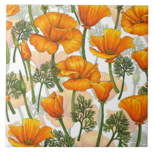 California poppies ceramic tile