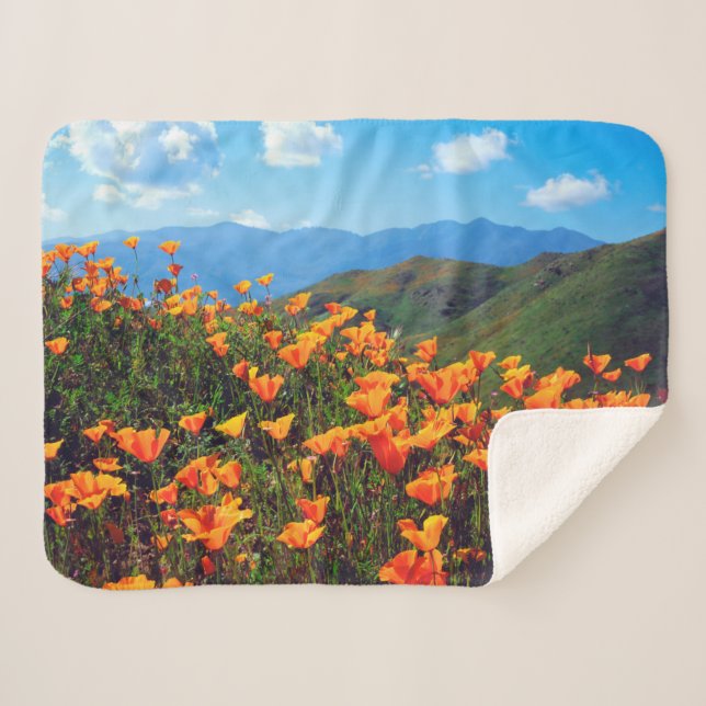 California Poppies Covering a Hillside Sherpa Blanket (Front (Horizontal))