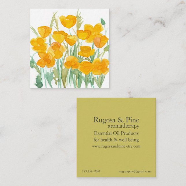 California Poppies Essential Oil Aromatherapy Square Business Card (Front/Back)