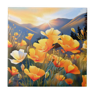 California Poppies In A Bright And Serene Meadow Ceramic Tile