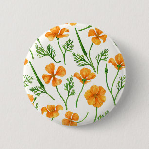 California poppies, summertime flowers, orange wil 6 cm round badge