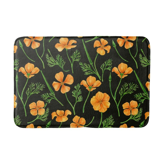 California poppies, summertime flowers, orange wil bath mat (Front)