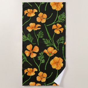 California poppies, summertime flowers, orange wil beach towel
