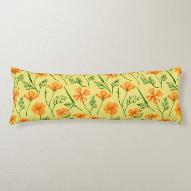California poppies, summertime flowers, orange wil body cushion (Front)