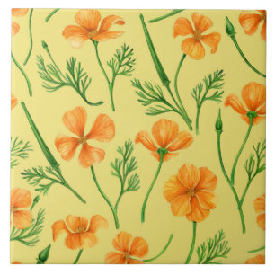 California poppies, summertime flowers, orange wil ceramic tile