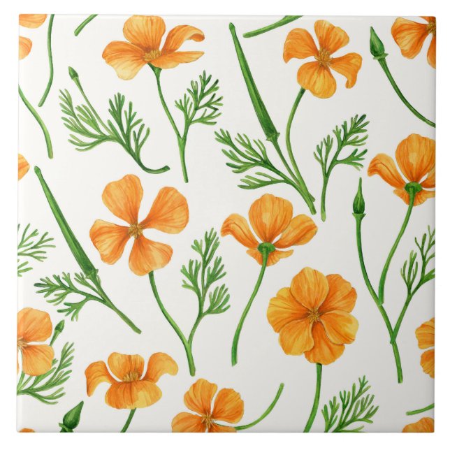 California poppies, summertime flowers, orange wil ceramic tile (Front)