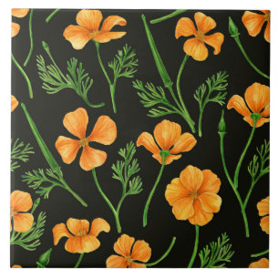 California poppies, summertime flowers, orange wil ceramic tile