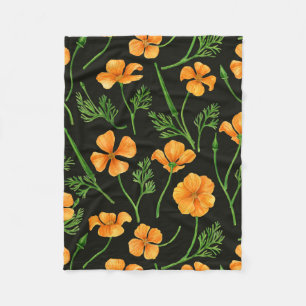 California poppies, summertime flowers, orange wil fleece blanket