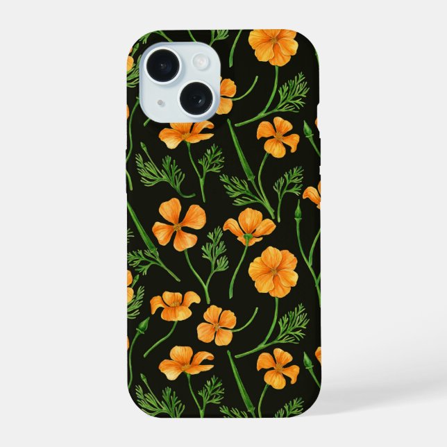 California poppies, summertime flowers, orange wil iPhone 15 case (Back)