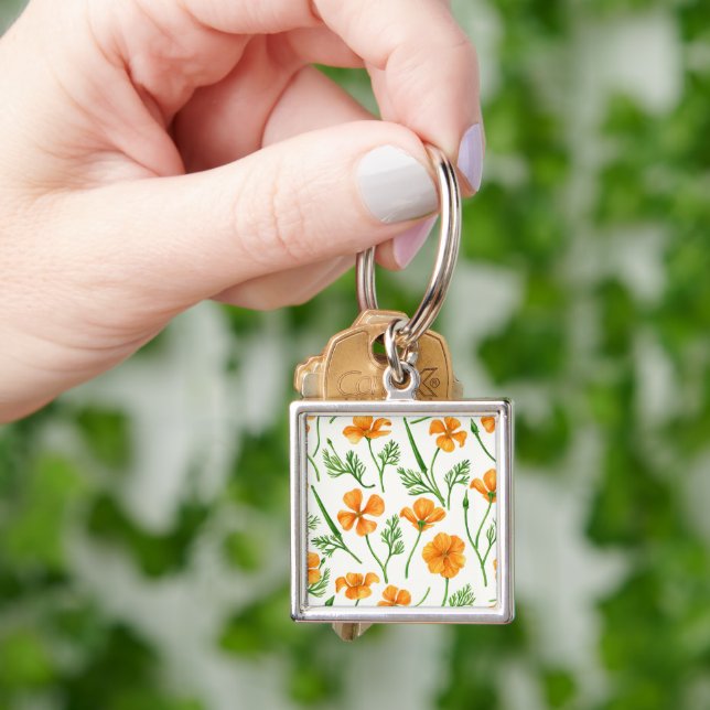 California poppies, summertime flowers, orange wil key ring (Hand)