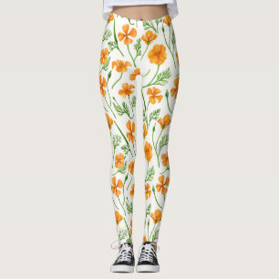 California poppies, summertime flowers, orange wil leggings