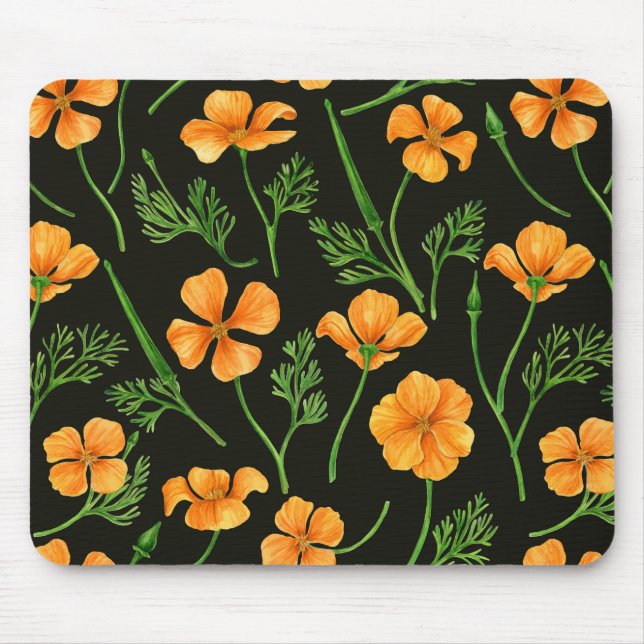 California poppies, summertime flowers, orange wil mouse pad (Front)