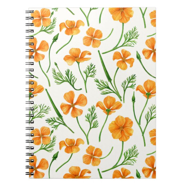 California poppies, summertime flowers, orange wil notebook (Front)