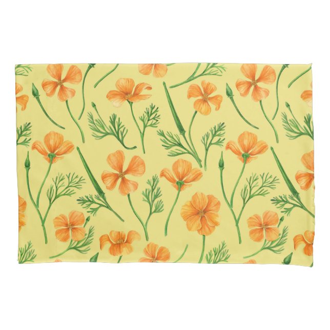 California poppies, summertime flowers, orange wil pillowcase (Front-Left)