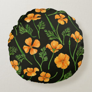 California poppies, summertime flowers, orange wil round cushion