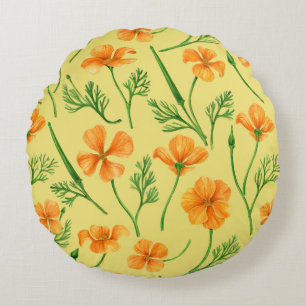 California poppies, summertime flowers, orange wil round cushion