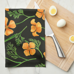 California poppies, summertime flowers, orange wil tea towel