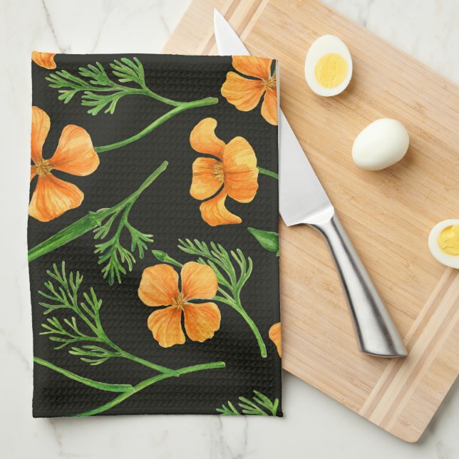 California poppies, summertime flowers, orange wil tea towel (Quarter Fold)