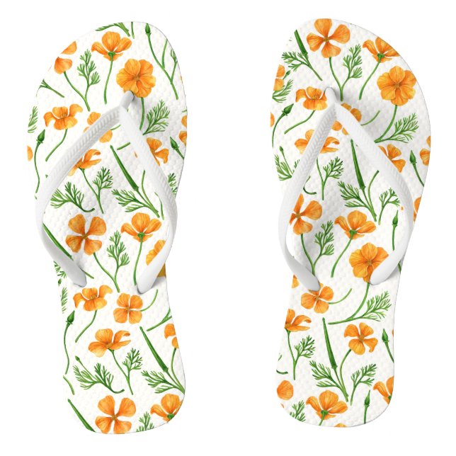California poppies, summertime flowers, orange wil thongs (Footbed)