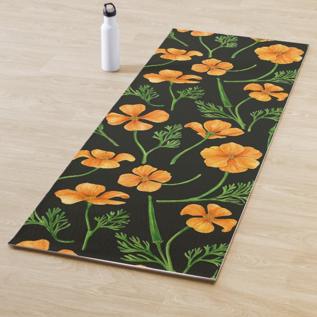 California poppies, summertime flowers, orange wil yoga mat (In Situ)
