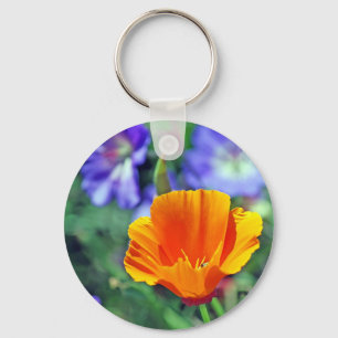 California Poppy and Purple Blooms Key Ring